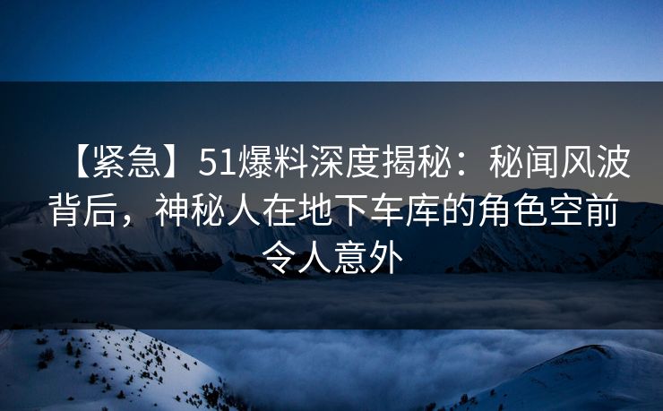 【紧急】51爆料深度揭秘：秘闻风波背后，神秘人在地下车库的角色空前令人意外