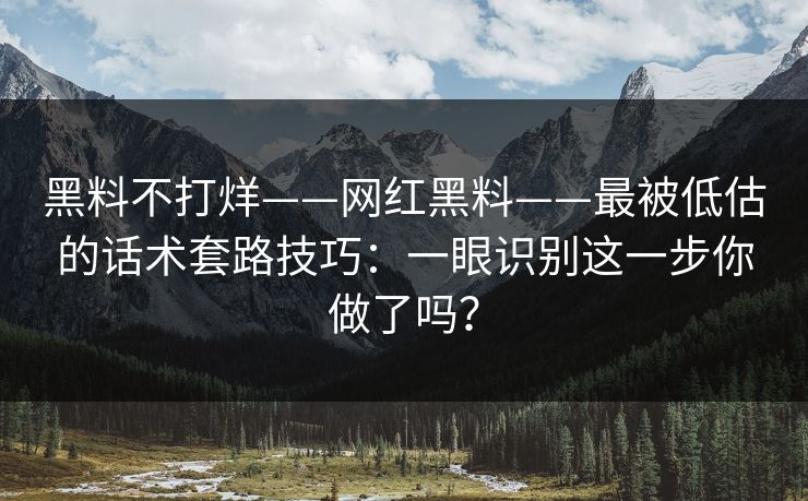 黑料不打烊——网红黑料——最被低估的话术套路技巧：一眼识别这一步你做了吗？